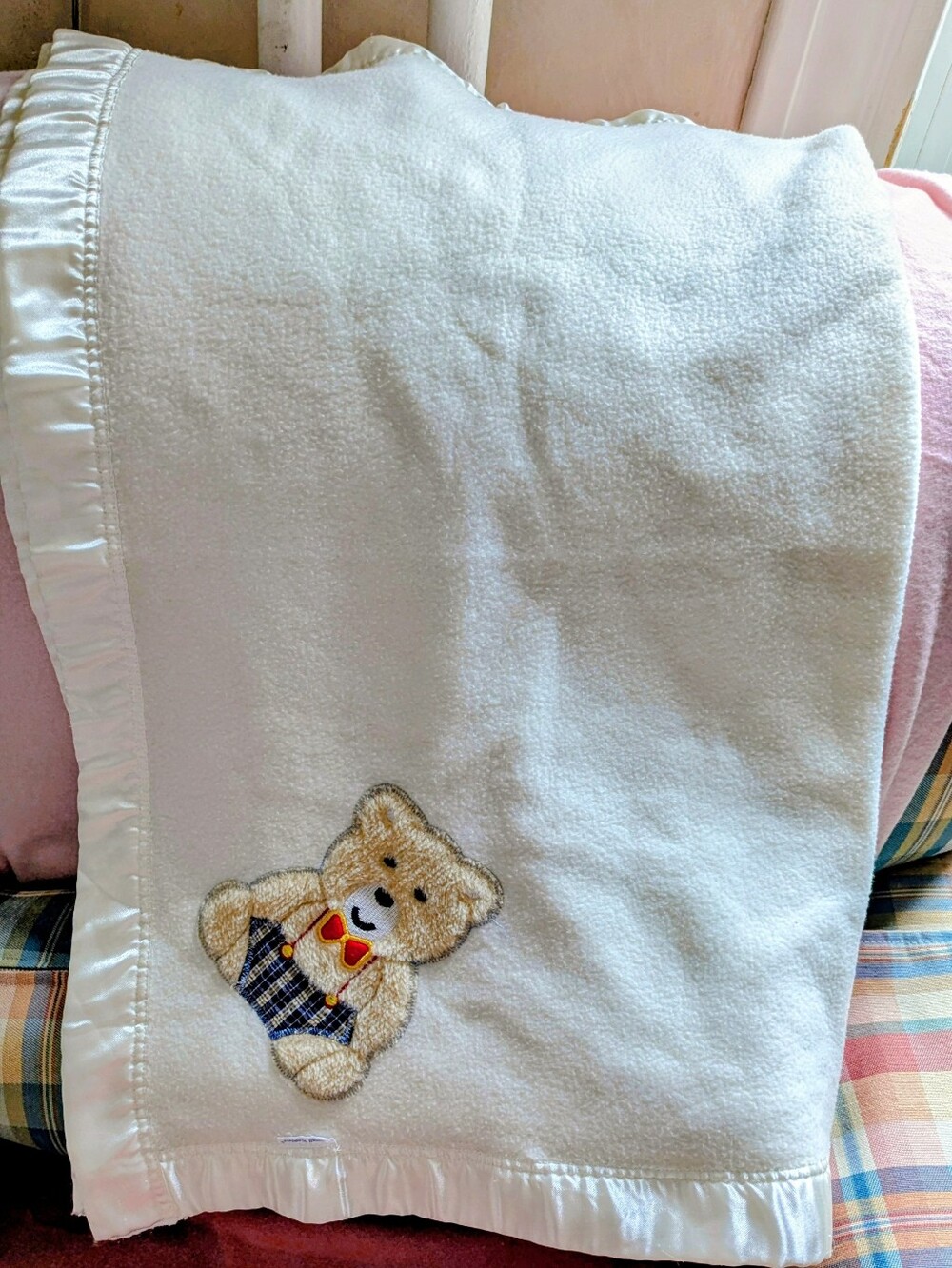Baby Blanket With Satin Trim And Bear, small Wonders